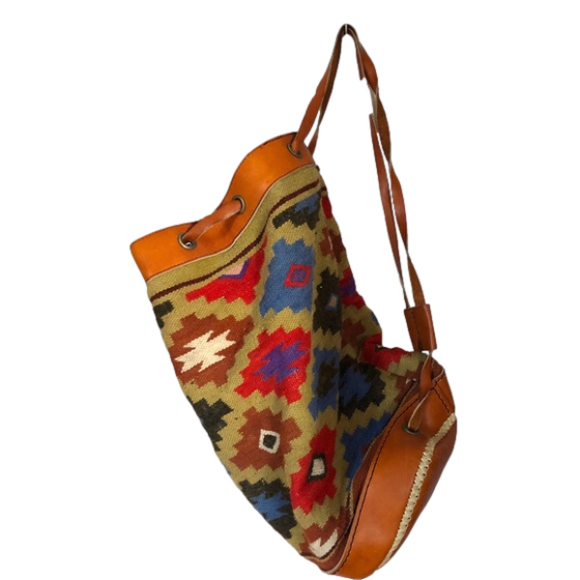 Vintage Handbags - ⚡️Vintage Leather Aztec Tribal Woven Festival Bag